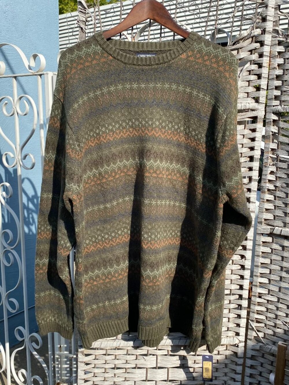 NWT 90s Cherokee Sweater Men's XXL Olive Green Fair Isle Cotton Crewneck Vintage